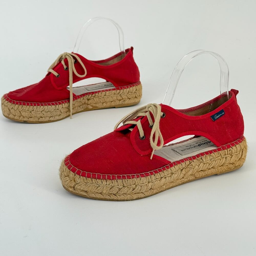 Gaimo Espadrilles Womens Size 8.5 EU 39 Made in Spain Boho Red Retro Silk Summer - Picture 2 of 9